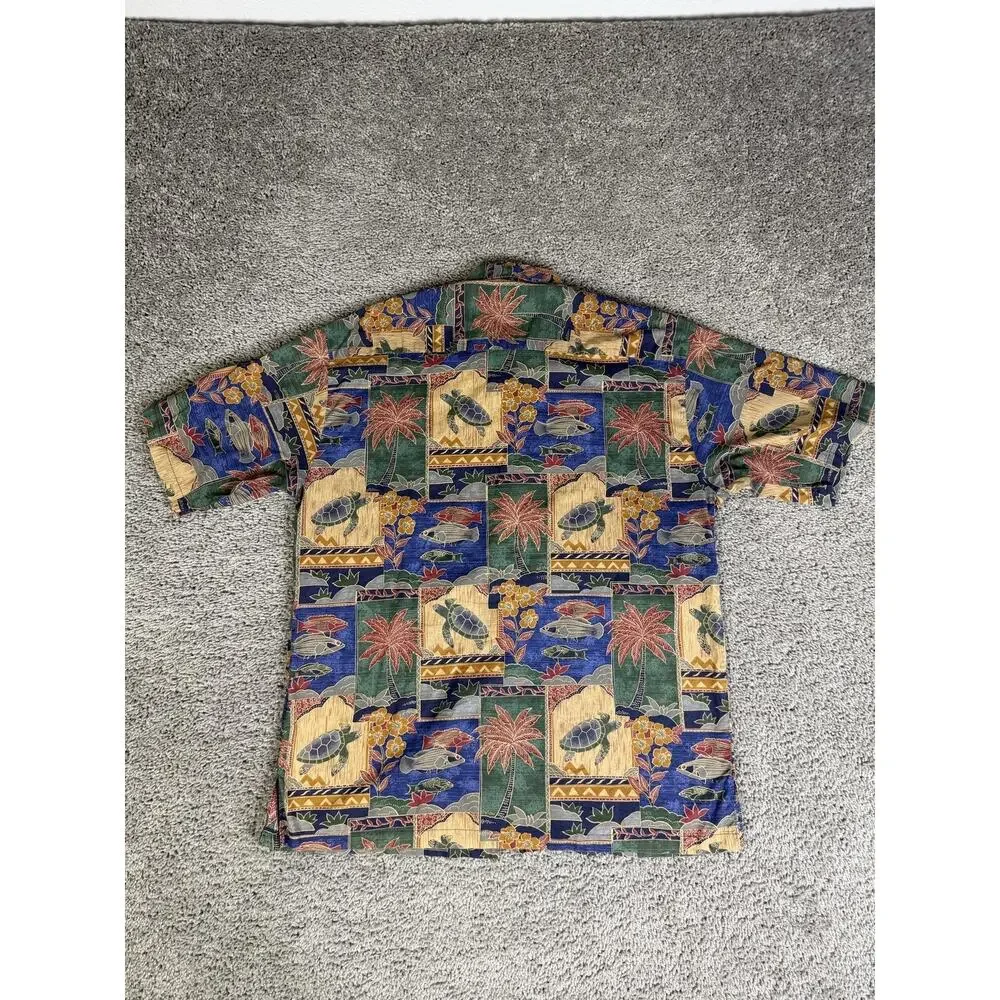 Tori Richard Shirt Mens L Turtle Batik Short Sleeve Button Up Hawaiian Relaxed